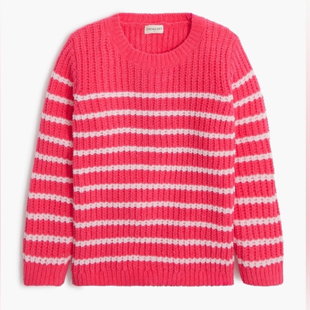 Crewcuts J Crew Girls' Striped Chenille Sweater Pink XL 12-14